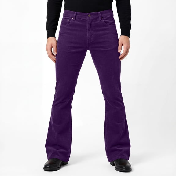 Handshe Men's Corduroy Flare Pants, Solid Color with Retro Buttons and Comfortable Pockets, Casual Comfort Fit for Daily Wear