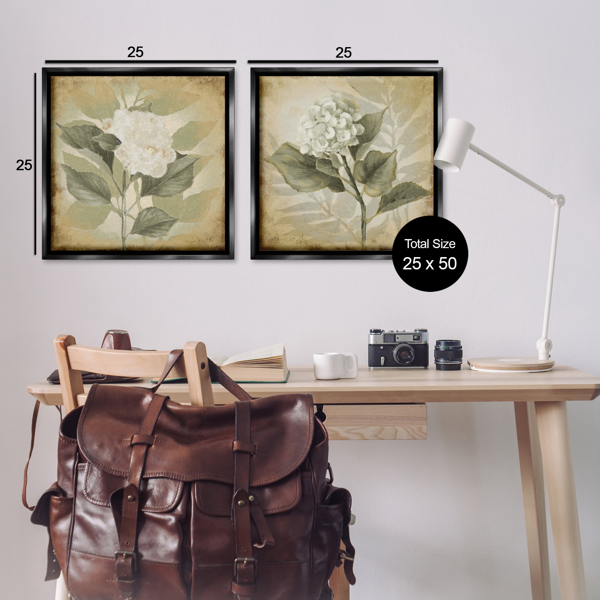 Stupell Industries Aubergine White Hydrangeas Floral & Botanical Painting Black Floater Framed Canvas Art Print Wall Art, 25 x 25, Set of 2