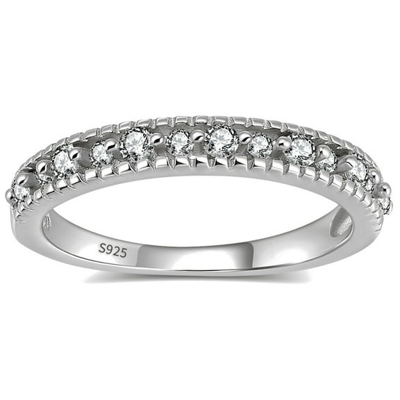 Alessia Wedding Band for Women Sterling Silver CZ Anniversary Half Eternity Band Stackable by Ginger Lyne