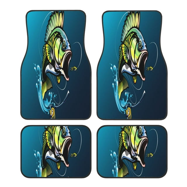 Honeii Largemouth Bass Fish Print Car Foot Mat Four-Piece Set - Front & Rear Universal Car Floor Mats for SUVs, Trucks, Sedans