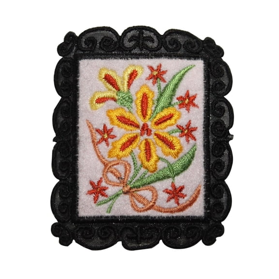 ID 6989 Yellow Flowers Picture Patch Frame Garden Embroidered Iron On Applique