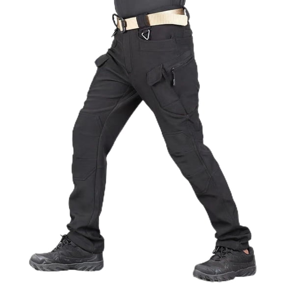 OYPGUE Fleece Lined Waterproof Utility Trousers Work Pants, Men's Softshell Hiking Winter Insulated Snow Pants Tactical Cargo
