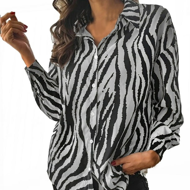 Tops de camisa de solapa de moda Sexy de rayas sueltas de manga larga informales de primavera otoño para mujer Fridja hkj3698