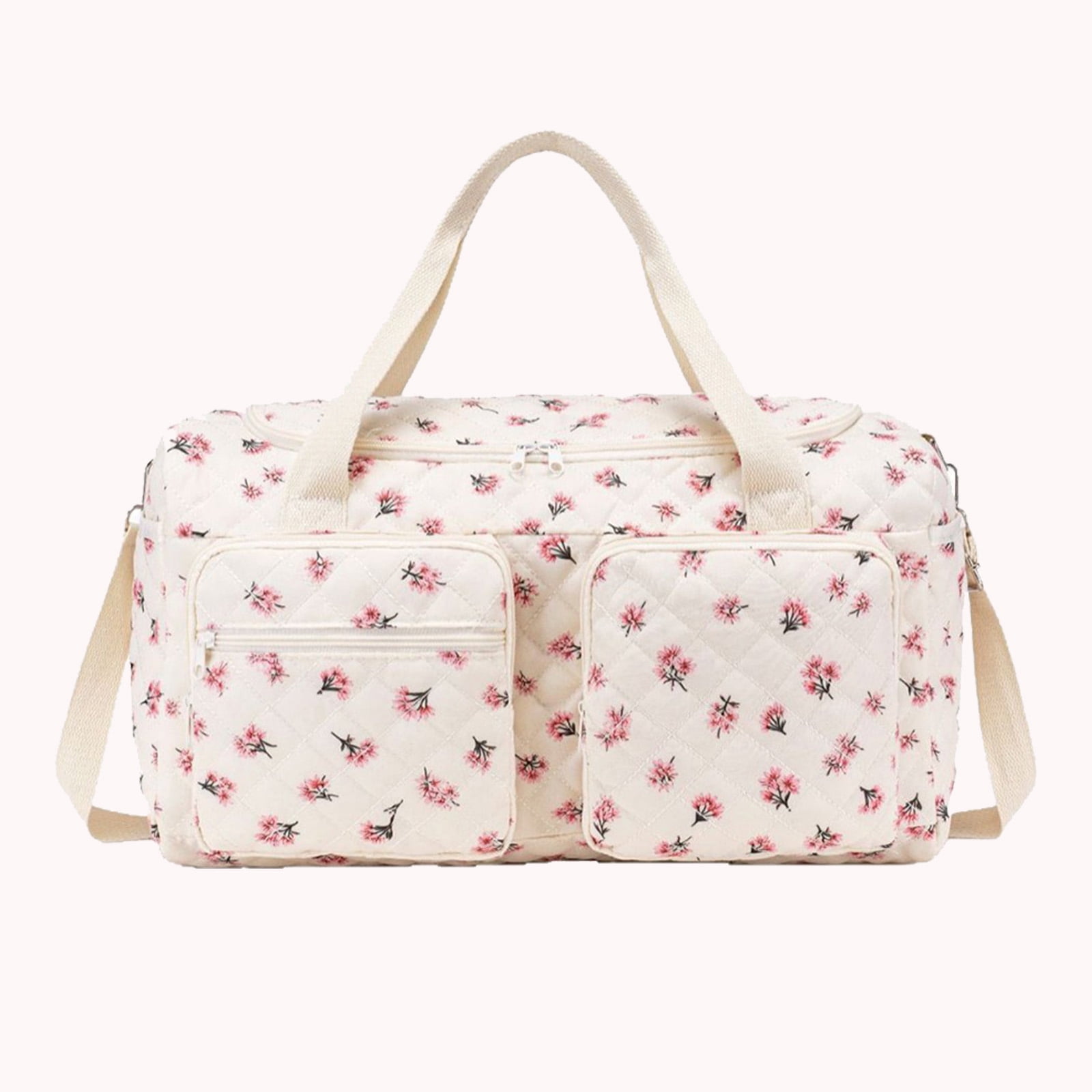 HUISZJ Diaper Bag Tote, Large Duffle Bag with Multi-Pockets, Portable Strap Diaper Bag for Mom Travel (Floral Print)