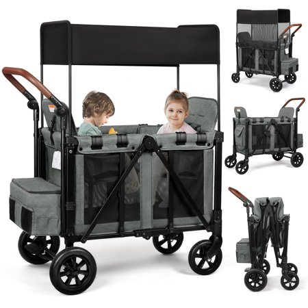 Vomeast Wagon Stroller, Outdoor baby stroller, 2 Seat, Grey