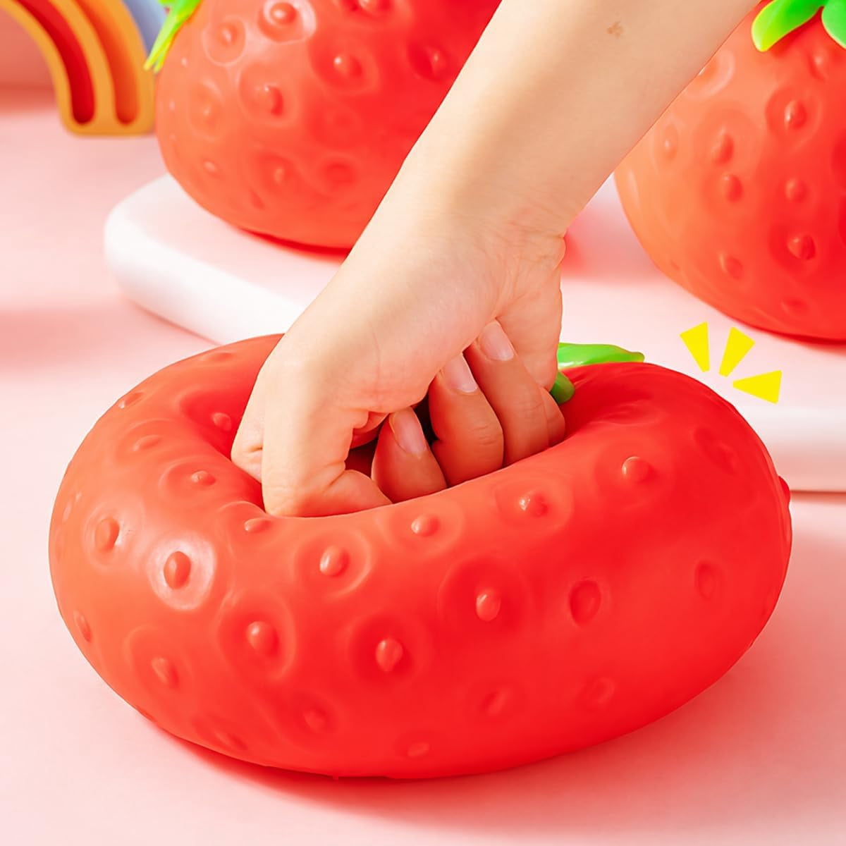 EVHRZN 7in Giant Strawberry Squishy, Jumbo Realistic Strawberry Stress Ball TPR, Large Squeeze Fruit Ball, Big Strawberries Squishies Fidget for Adults Party Favor Stress Relief