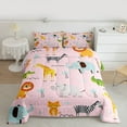 thumbnail image 2 of Homewish Zoo Animal Queen Comforter Set (3-Piece) Hippo Giraffe Zebra Lion Reversible Decor For Teens, 2 of 8