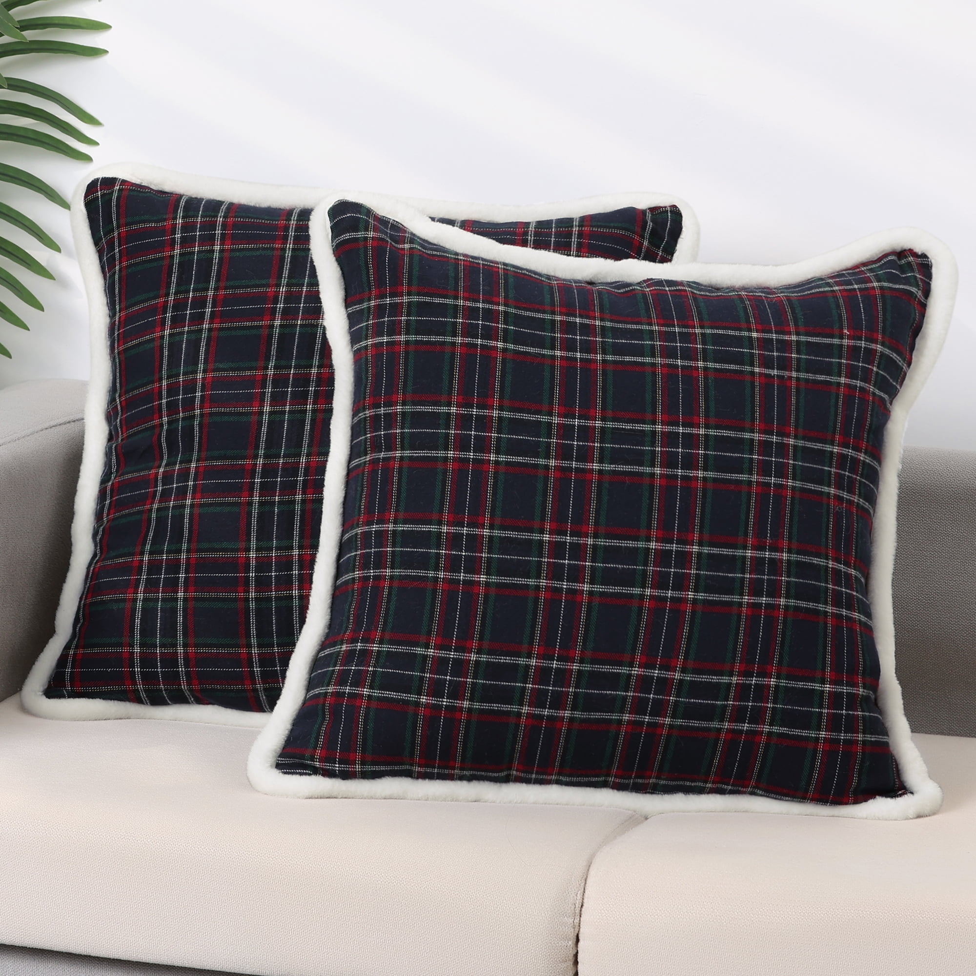 Unique Bargains 2 Pack Plaid Pillow Covers Double-Sided Checked Decorative Pillow Covers Navy Blue 18" x 18"