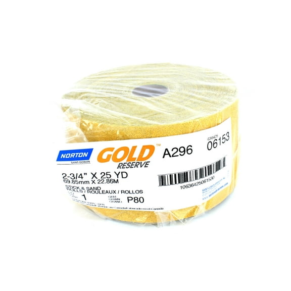 Norton 6153 2.75" x 25yd 80 grit PSA Sandpaper Dura Block GOLD Sticky Back Roll