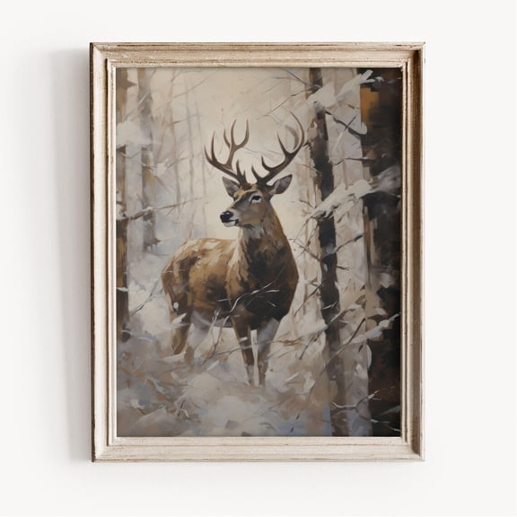 Vintage Stag, Rustic Woodland Wall Art, Neutral Bronze Deer Print, Moody Forest Decor, Home Decor #1755, Unframed Poster Size 8x12