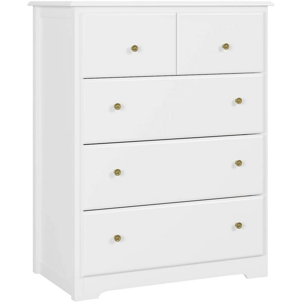 Homfa Horizontal Dresser, Modern Dresser of 5 Drawers, Dresser Chest with Easy Pull Handle for