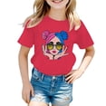 thumbnail image 2 of Girl's Graphic Tees Crew Neck Short Sleeve Cute Summer Tops Multicolor Print T Shirts Hot Pink,11-12 Years, 2 of 5