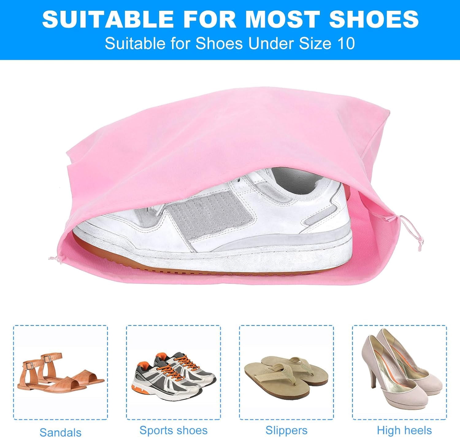 Shoe Dust Bag, 2 Pack Duster Flannel Shoes Pouch with Drawstring Washable Breathable Travel Shoe Bags for Home Luggage Storage, 12x17" Gray