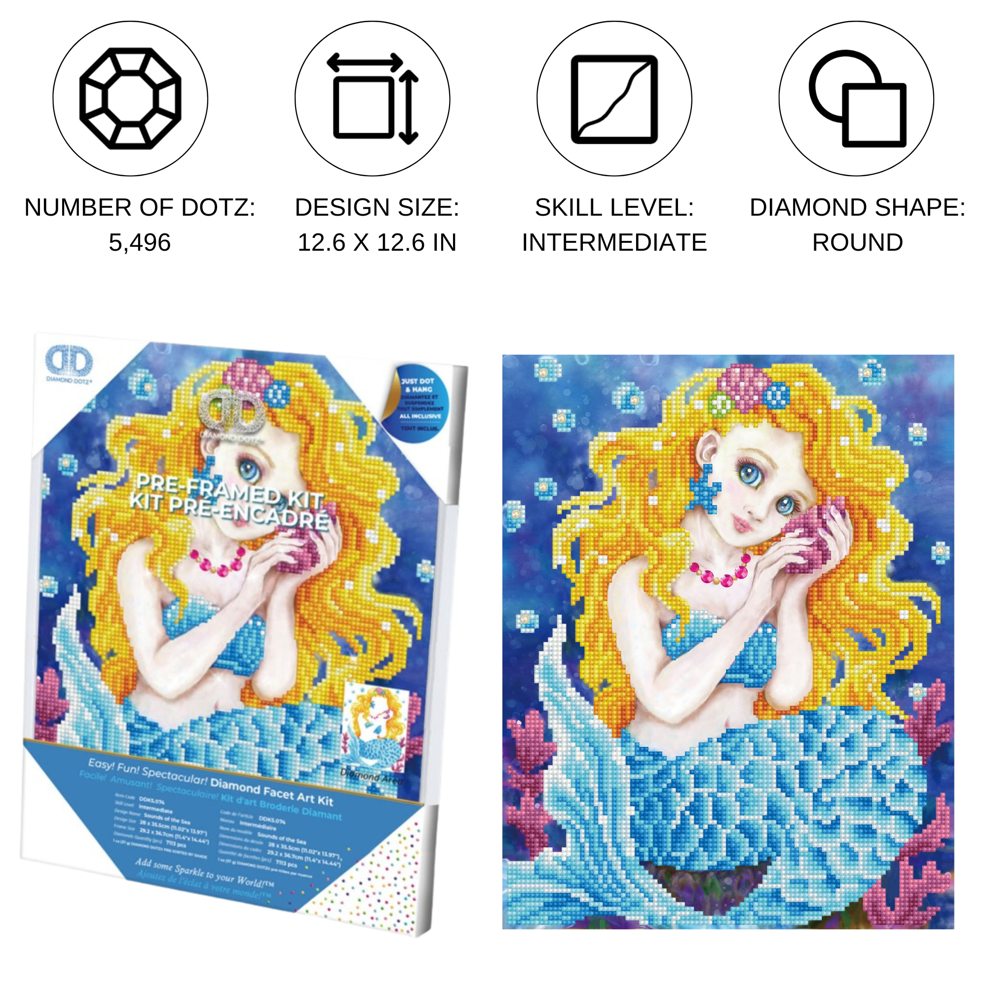 Diamond Dotz Sounds of the Sea with Frame Mermaid Diamond Painting Kits for Adults - Diamond Art Kits a Relaxing Creative Craft Kit with Dotz Gems 14"x11"