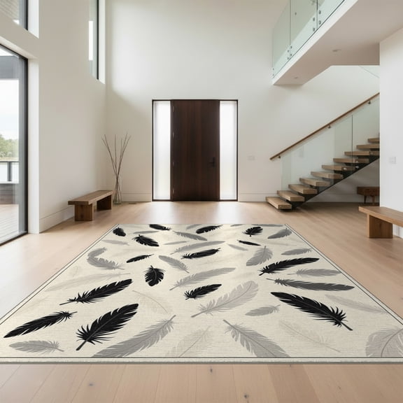 Design&I 8'x10' Washable Area Rug Extra Large Skid-Resistant Low Profile Long Minimalist Hallway Scattered Featuring Contemporary Entryway for Living Room, Family