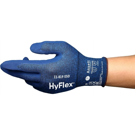 Ansell HyFlex 11-819 ESD Touch Screen Compatible Nitrile Foam Coated Industrial Gloves, Size 8 (Pack of 12)
