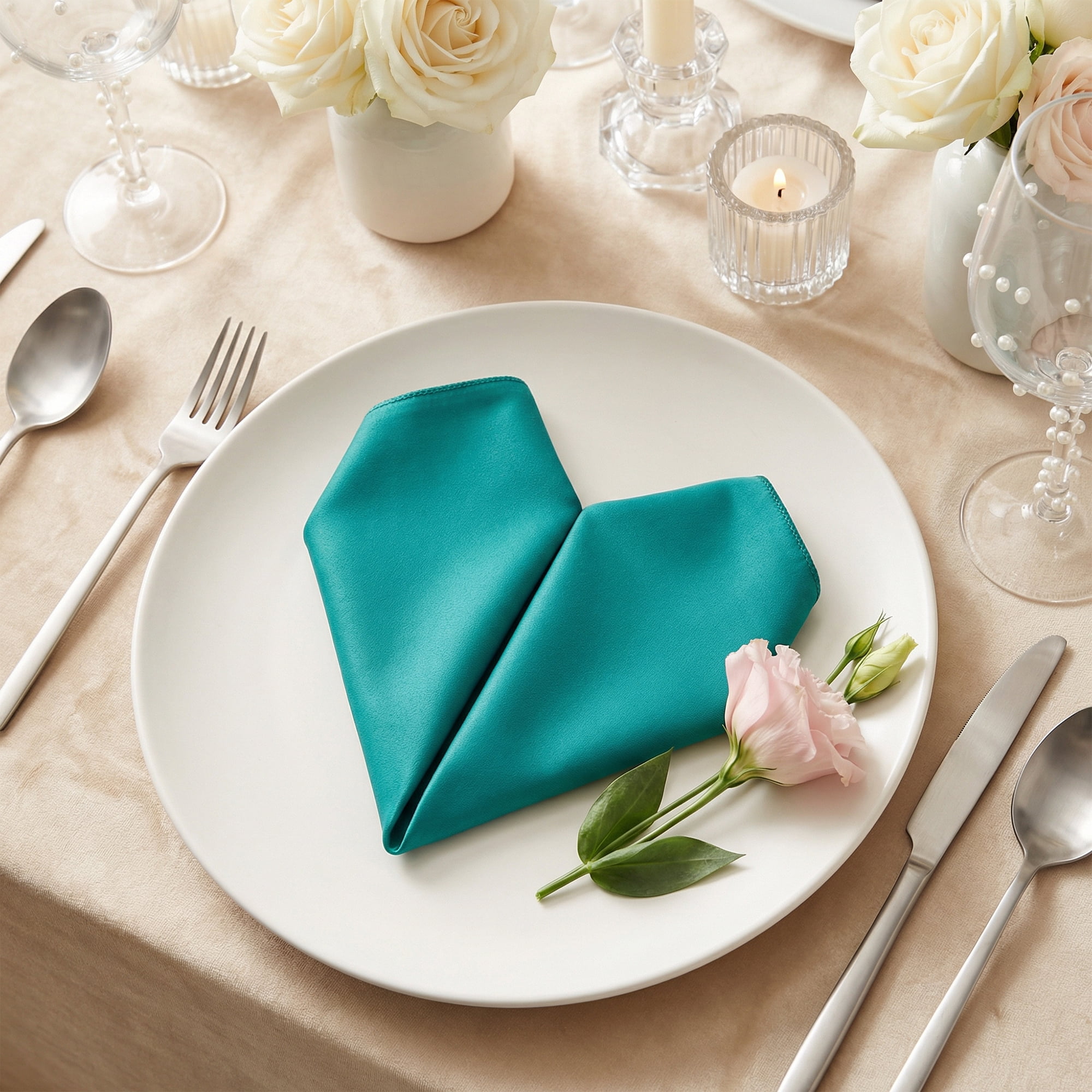 Unique Bargains 12Pcs Reusable Table Dinner Napkins Peacock Blue 12x12inch
