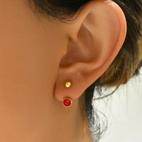 Red Flat Round Stud Earrings Stainless Steel Cubic Zirconia Golden Minimalist 14x5mm for Men Women Red