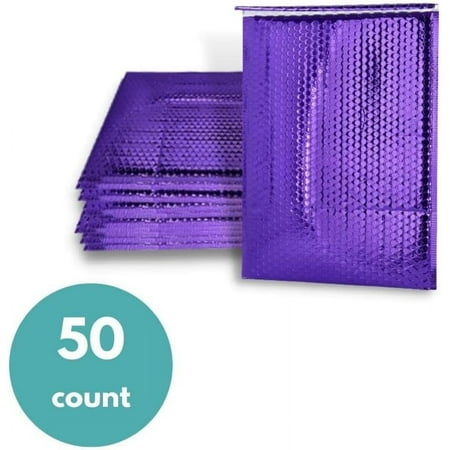PSBM Purple Bubble Mailers, 13.75 X 11 Inch, 50 Pack, Shiny Metallic, Padded Glamour Shipping Envelope, Self Seal And Peel