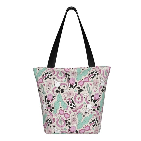 Ratiio West Cowgirl Disco Print Shoulder Bag for Women, Polyester Crossbody Purse Lightweight Handbag for Daily Travel and Casual Use