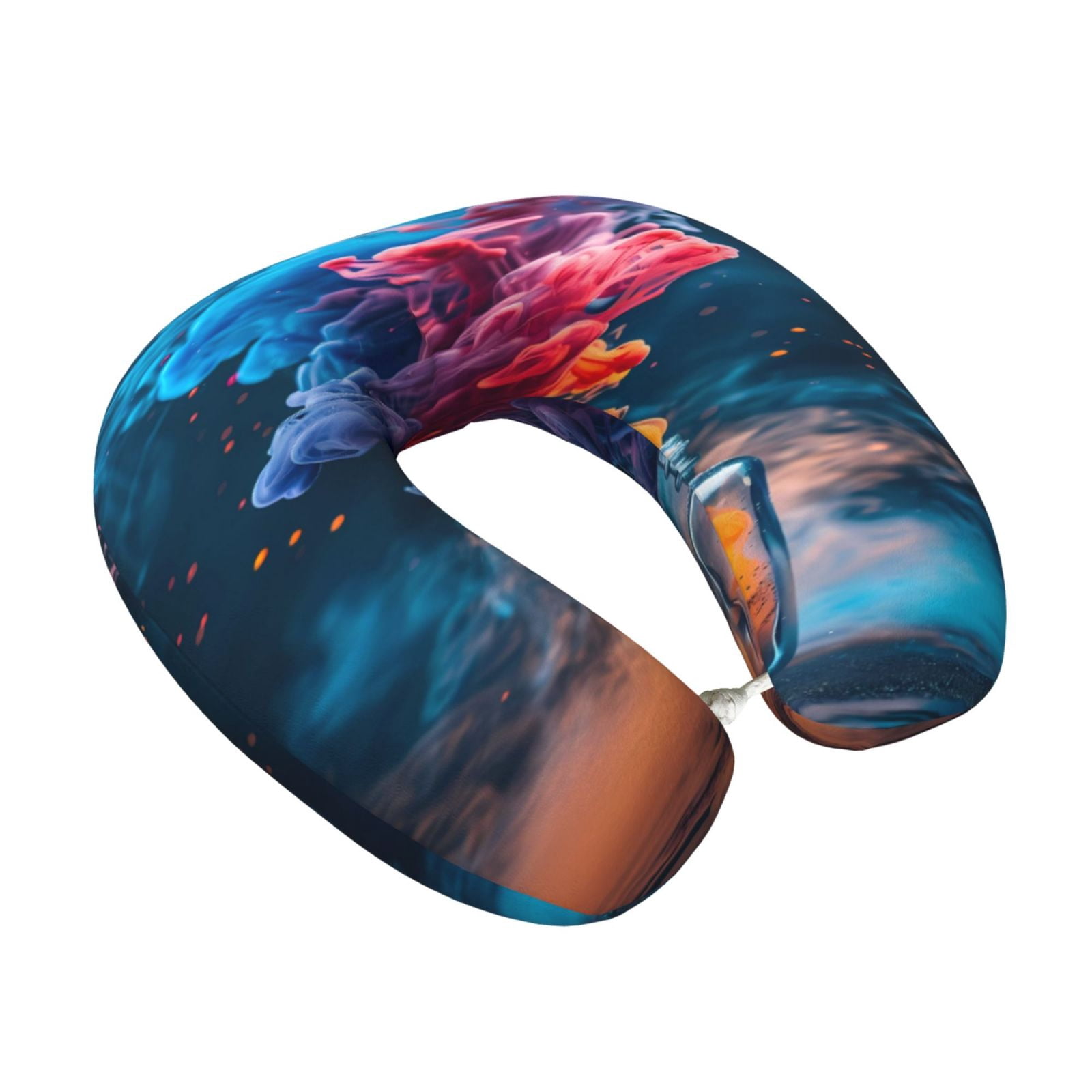 Xecao Modern Art Red And Blue Colors Print Memory Foam Cervical Neck Pillow Versatile U-Shaped Pillows for Home,Office,Camping,Travelling,Soft Washable Cover