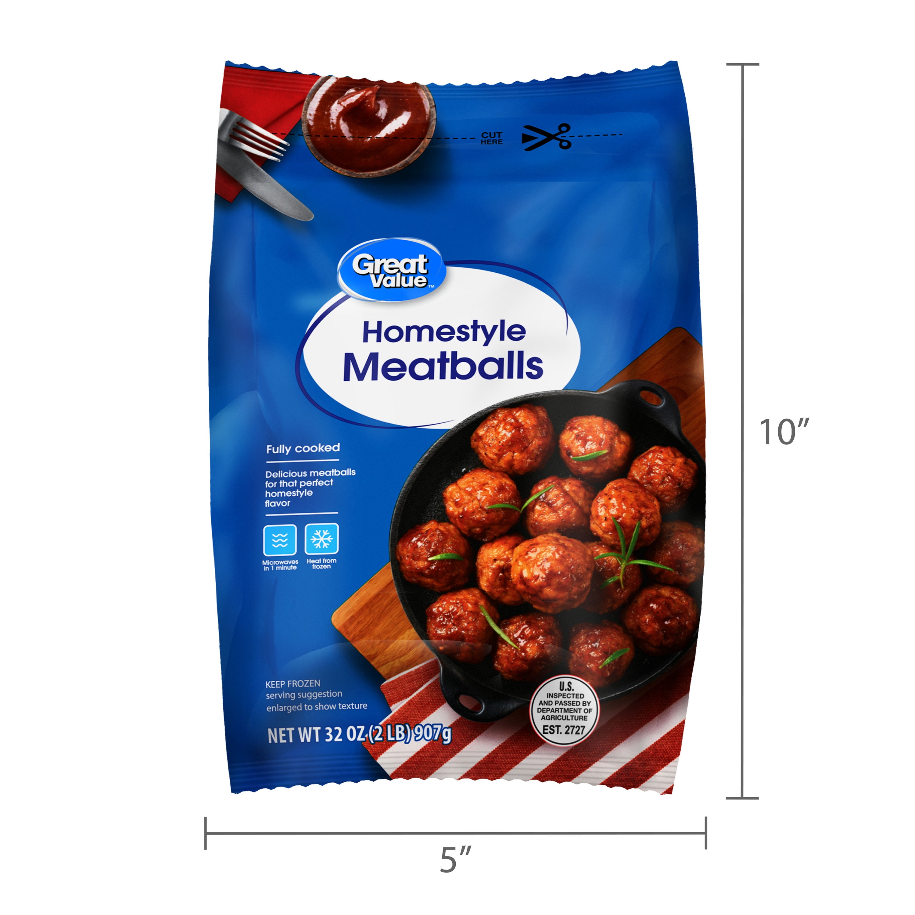 Great Value Fully Cooked Homestyle Meatballs, 32 oz (Frozen)