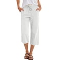 thumbnail image 2 of 2026 Summer Wide Leg Capri Pants for Women Drawstring Elastic Waist Casual Cropped Trousers with Pockets White XXL, 2 of 7