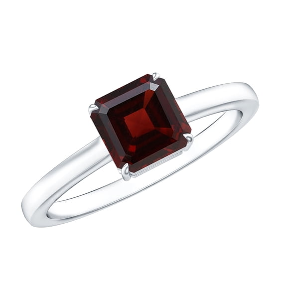 Rosec Jewels Natural Garnet Asscher Cut Engagement Ring 3 Carat - Red Garnet Solitaire Ring - AAA Quality - with Jewelry Box, 925 Sterling Silver, US 4.00