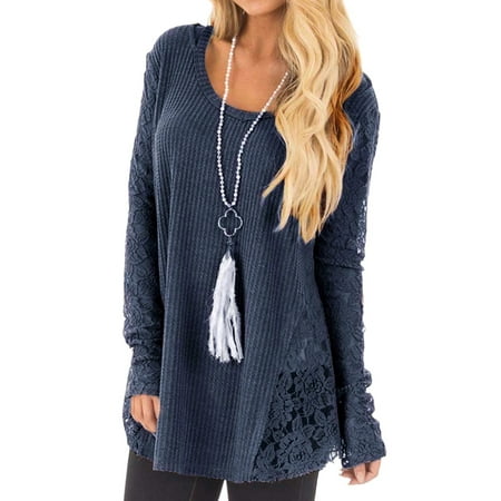 Cotton Clothing Hand Knit Sweaters - Nlife Women Lace Knit Hollow Long Sleeve Pullover Sweater
