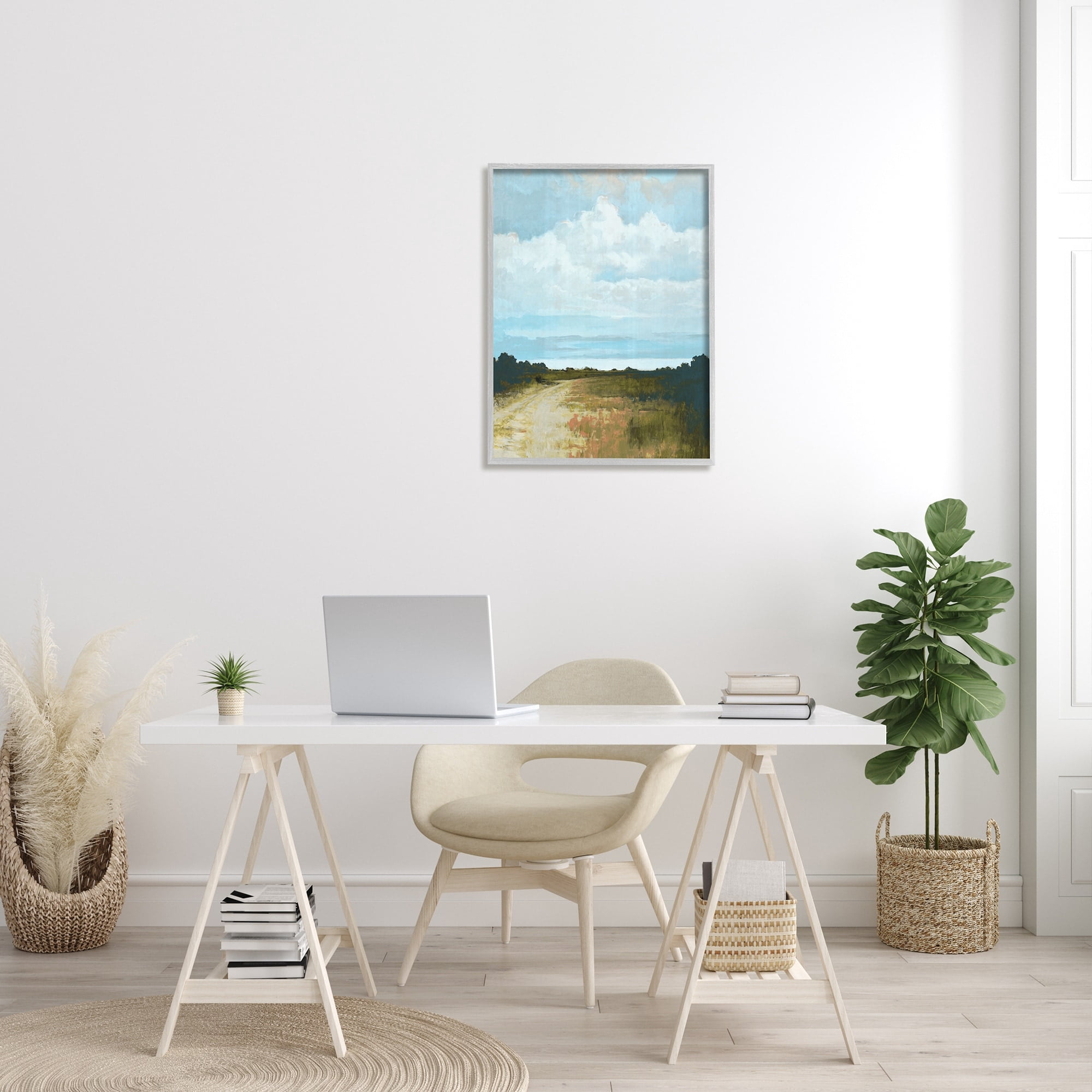 Stupell Industries Atmospheric Blue Clouds Over Rural Country Path Painting Gray Framed Art Print Wall Art, Design by Cloverfield & Co.