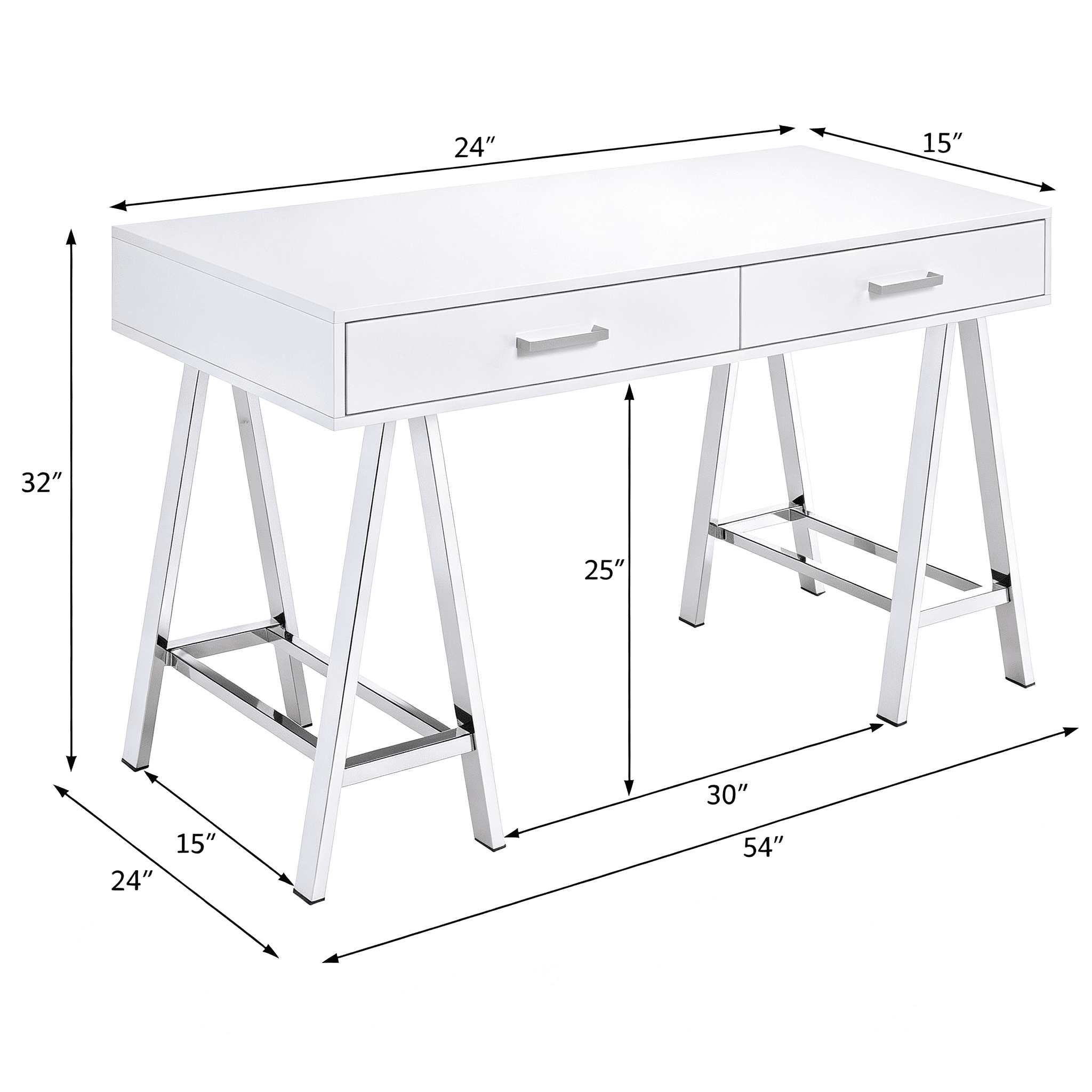 Writing Desk with USB Port and Two Storage Drawers, 54 in Rectangular Computer Desk with Metal Base for Home Office and Study