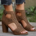 thumbnail image 3 of Rokment Women's Gladiator Dressy Sandals Summer Fashion Casual Leather Cut-Out Open Toe Chunky Block High Heels Business Work Dress Sandals with Adjustable Ankle Strap & Back Zipper Brown Size 7.5, 3 of 6