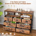 thumbnail image 3 of ZXNYH Dresser TV Stand, Console Sofa Table with 7 Drawers and 2-Tier Open Shelves, Entertainment Center for 45" TV, Storage Fabric Drawer Unit for Bedroom, Living Room, Entryway, Rustic Brown, 3 of 8