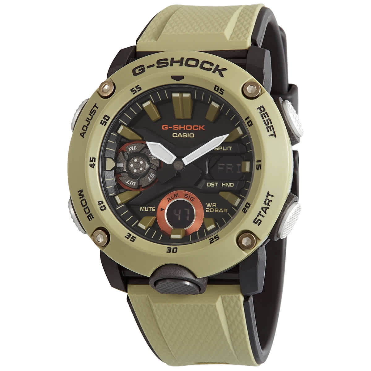 dobbelt Flipper sagging Casio G-Shock Alarm World Time Quartz Analog-Digital Men's Watch GA2000-5A  - Walmart.com