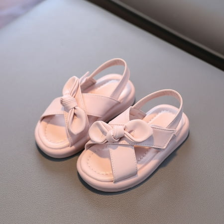 

Bnwani Childs Casual Shoes Bowknot Small Solid Color Shoes Girl Sandals Toddler Non-Slip Beach Fashion Cute Sandals Pink Size 2.5-3 T