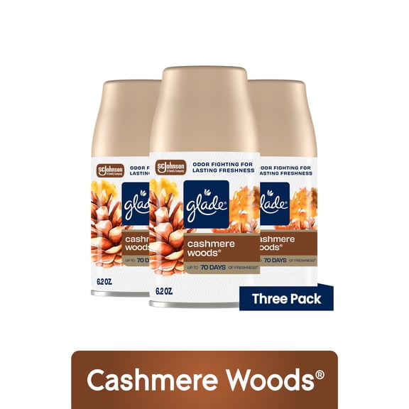 Glade Automatic Spray Refill, Air Freshener, Comforting Cashmere Woods, 3 Refills, 3 x 6.2 oz