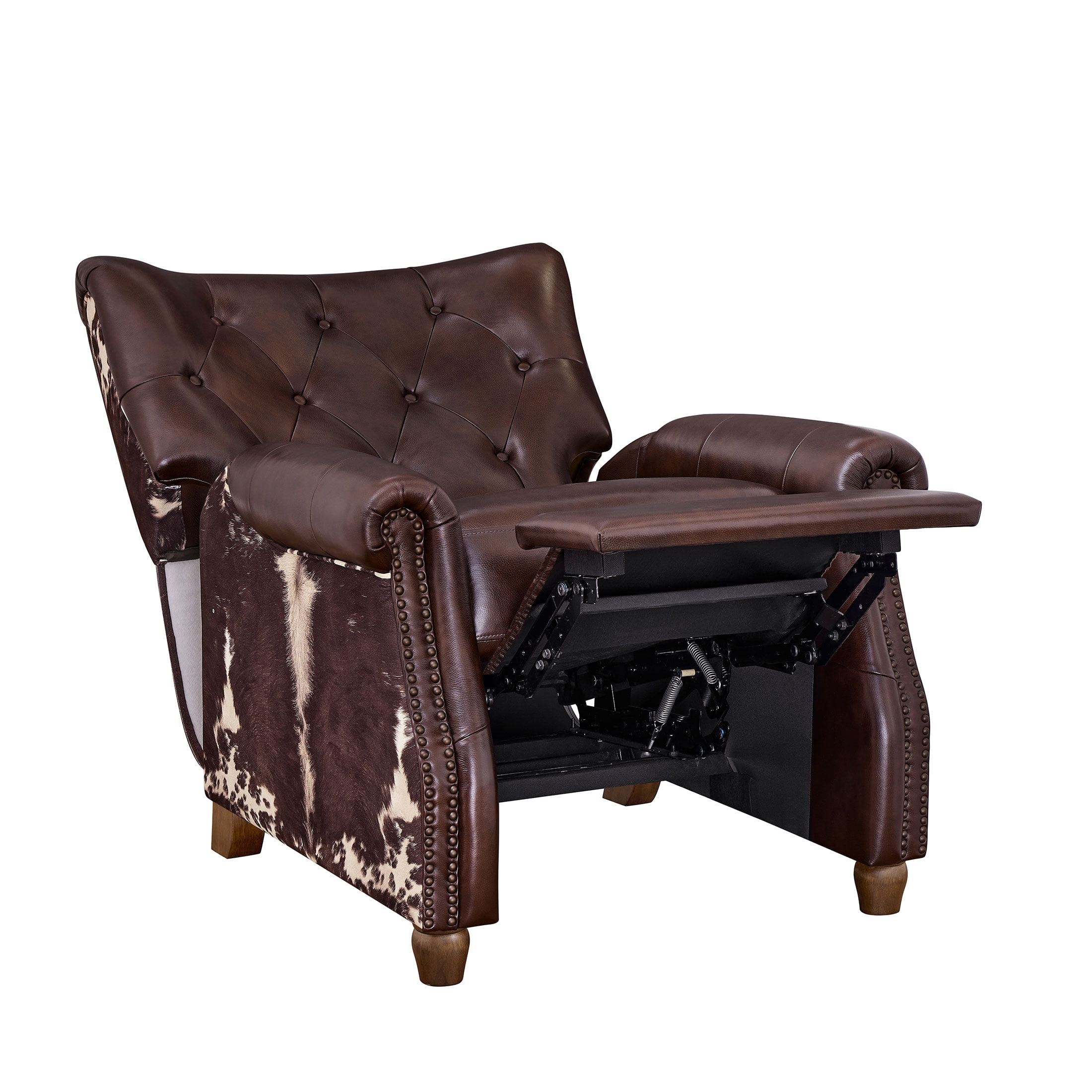 The Pioneer Woman Harper Pushback Leather Recliner with Whiskey & Faux Cowhide Upholstery