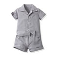 thumbnail image 4 of LNMQLPDBS Toddler Boy Sets Solid Color Button Down Shirt & Shorts 2pcs Outfits Boys Dress Shirts Lapel Blouse with Chest Pocket Baby Boy Summer Beach Casual Clothes Sets Grey 9-12 Months, 4 of 4