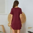 thumbnail image 4 of Pyjamas pour Femmes Col en V Couleur Unie Manches Courtes Décontracté Grande Taille Robe Ample L-2TG Noirgris Foncé et Rouge Vin, 4 of 7