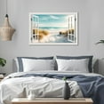 thumbnail image 3 of Beach Pictures Wall Art Decor for Living Room Blue Ocean Painting Decor for Bedroom White Window Frame Style Palm Trees Canvas Wall Decor Blue Coastal Landscape Artwork for Bathroom Home Office, 3 of 6