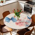 thumbnail image 2 of Blue Butterfly Elastic Fitted Round Table Cover Pink Flowers Waterproof Outdoor Tablecloth for Holiday Party, Picnic, Patio & Dining Fits Tables Up to 55"-60", 2 of 8
