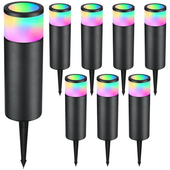 8 Pack LED Bollard Pathway Lights, Low Voltage Landscape Lighting, Garden Lights for Yard, Patio, Lawn, RGBW Color Changing