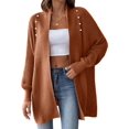 thumbnail image 3 of Women Fall Winter Long Sleeve Cardigan Open Front Solid Color Block Fashion Loose Knit Sweater Brown One Size, 3 of 10