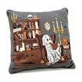 thumbnail image 2 of Halloween Ghost Reading Book Throw Pillow Cover, Spooky Library Bookshelf Skull Candlestick Decorative Pillowcase, Retro Halloween Cushion Cover, 2 of 6