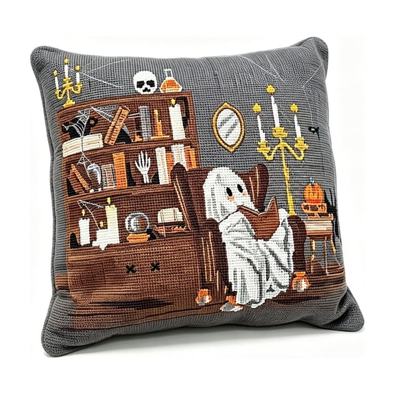 Halloween Ghost Throw Pillow 18x18 Inch, Cute Witch Ghost Linen Stuffed Cushion for Sofa Couch Bedroom, Soft Decorative Pillow for Home Party (Without Pillow Core)