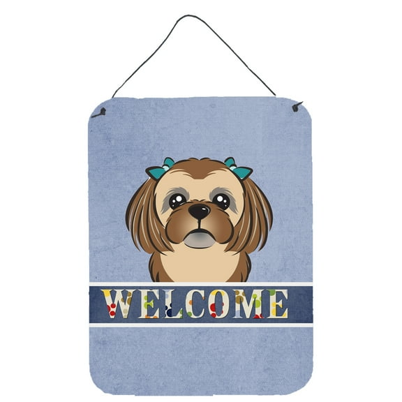 Caroline's Treasures BB1435DS1216 Chocolate Brown Shih Tzu Welcome Wall or Door Hanging Prints, Blue, 12x16, multicolor