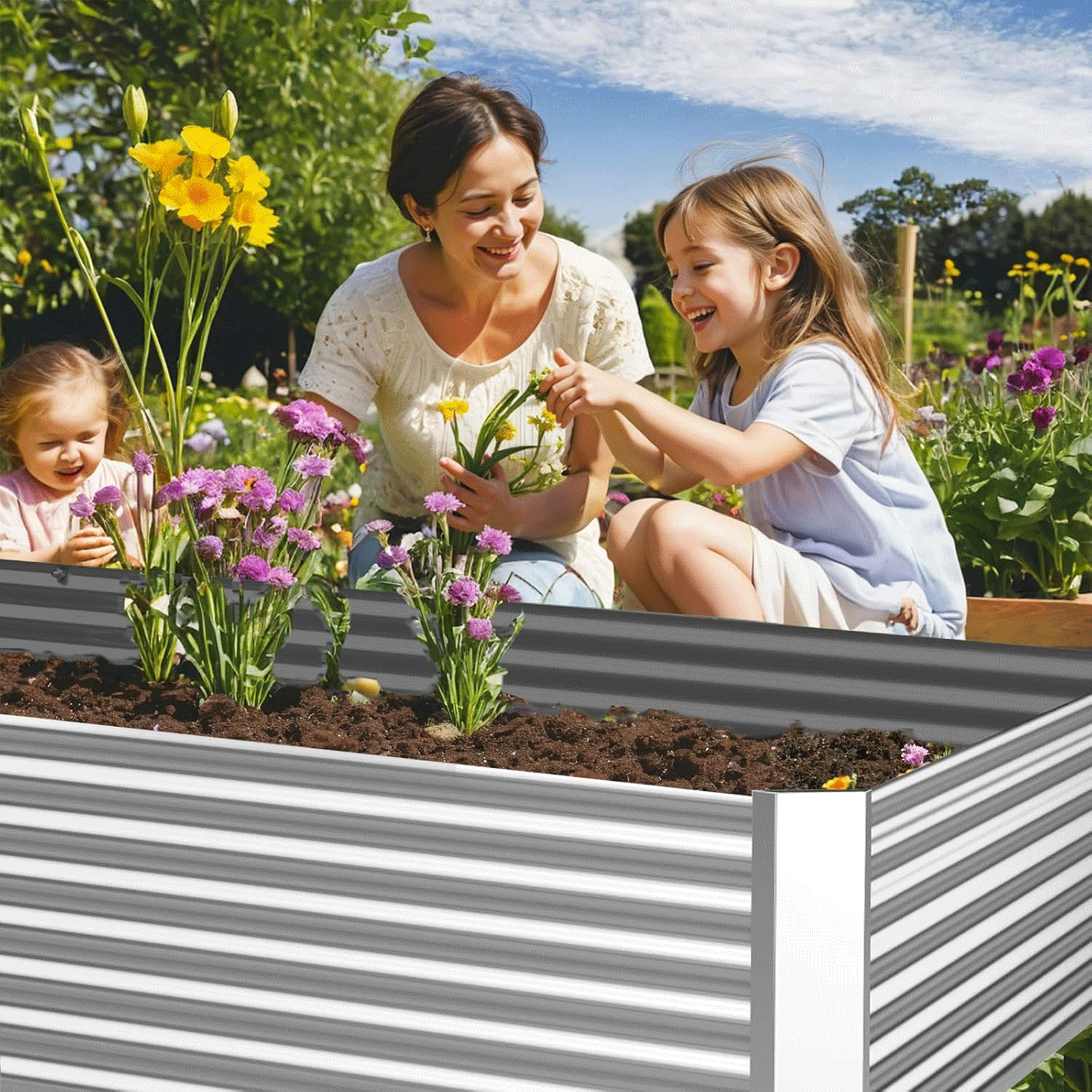 CATMANOR 3 Pack Corrugated Galvanized Steel Raised Garden Bed Outdoor, Metal Above Ground Garden Bed for Vegetables and Flowers, Rectangle Raised Beds for Gardening-4x2FT