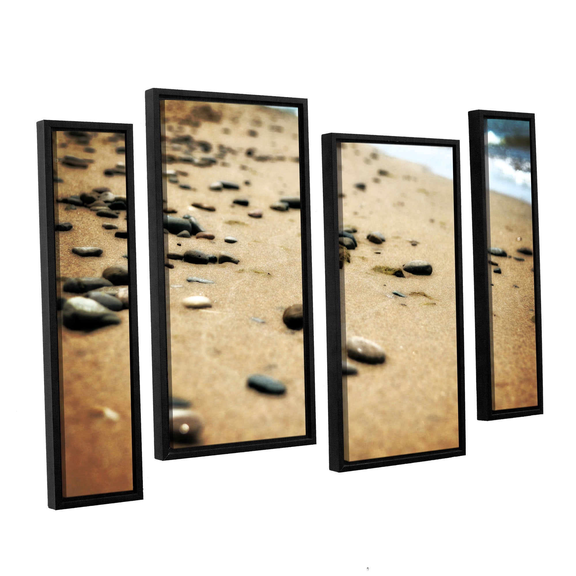 ArtWall Kevin Calkins "Pebbles and Waves" 4-Piece Floater Framed Canvas Staggered Set