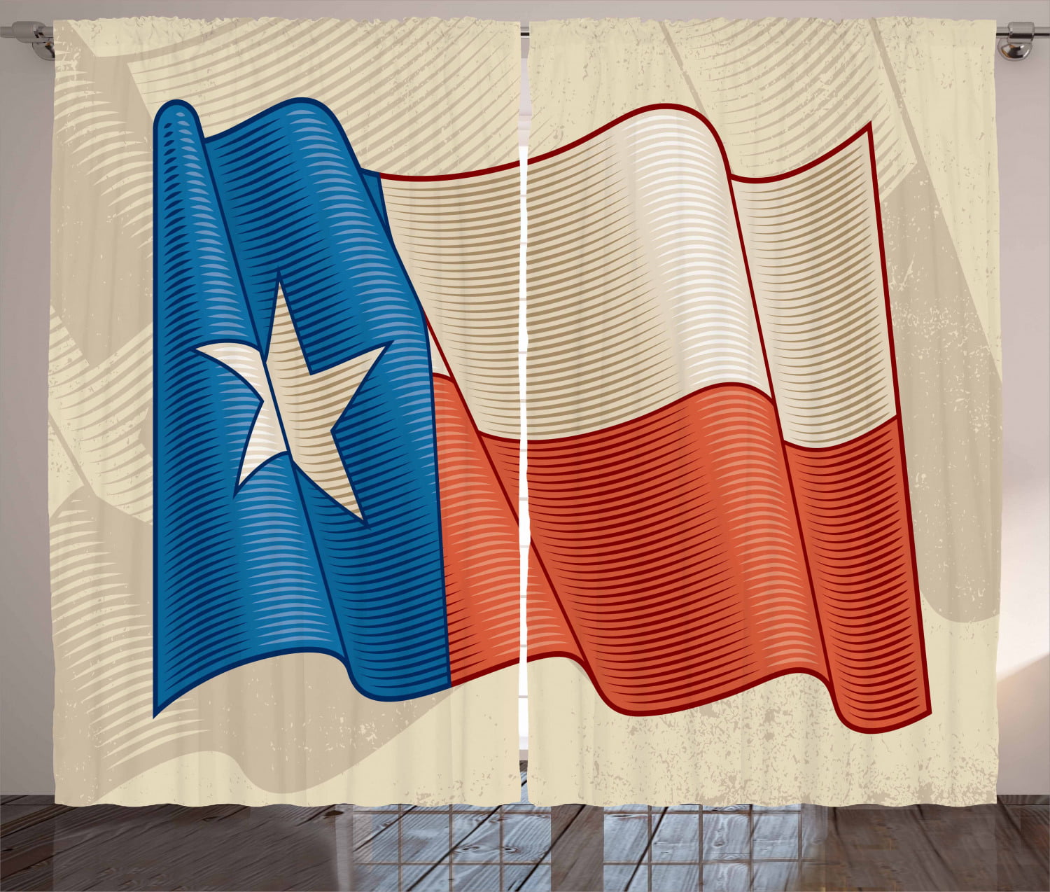 Texas Star Curtains 2 Panels Set, Flapping Texan Flag Lone Star Pattern  with Retro Effect Americana, Window Drapes for Living Room Bedroom, 108W X  84L Inches, Vermilion Beige Blue, by Ambesonne -