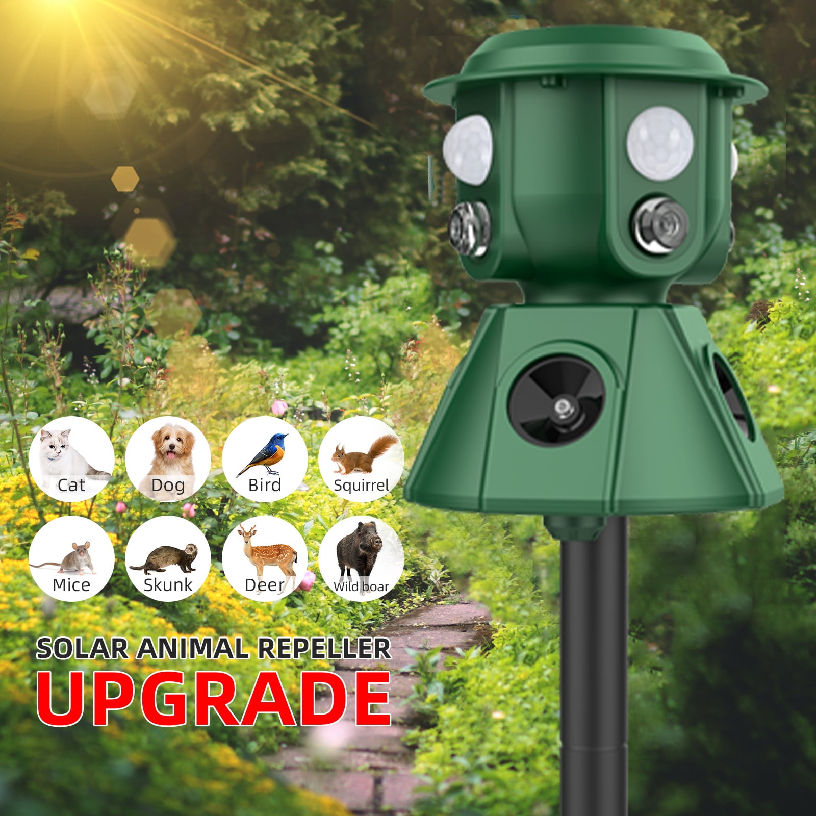 JahyElec Solar Ultrasonic Animal Repeller, 360 All Round Cat Repellent Outdoor  Motion Detection Animal Deterrent Devices for Skunk Squirrel Raccoon